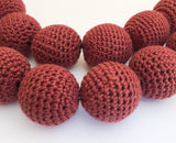 Crochet Beads, Round Crochet Beads, Large Round Wrapped Beads 27mm Burgundy-5pc