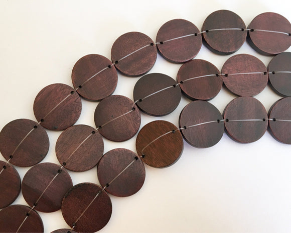 wood bead connector, wood disc 30mm burgundy-10pc.