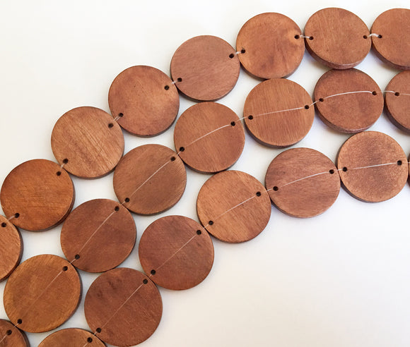 wood bead connector, wood disc 30mm, stained brown-10pc.