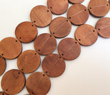 wood bead connector, wood disc 30mm, stained brown-10pc.