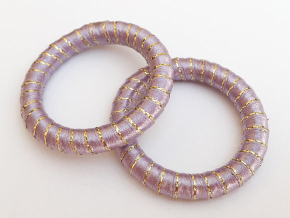 Focal Bead Wrapped Donut Ring Beads Statement Jewelry Shawl Ring 48mm Lavender/Gold-2pc