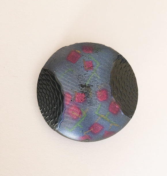 Elegant antique glass button imitation fabric blue with side details