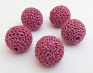 Crochet Beads, Round Crochet Beads, Large Round Wrapped Beads 23mm Pink-5pc