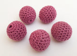 Crochet Beads, Round Crochet Beads, Large Round Wrapped Beads 23mm Pink-5pc
