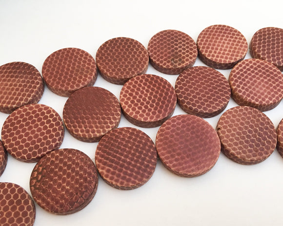 Snakeskin Print Wood Beads, 25mm Flat Round Wood, Wood Coin Beads, Dyed Painted Wood Beads, Focal Bead 10pc