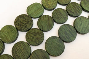 Palmwood Flat Round Coin Green-16" strand