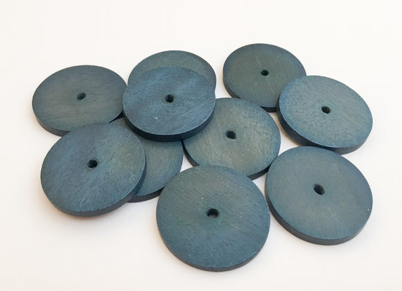 Wood Disc, 30mm Natural Wood Disc, Rondelle, Spacer Navy-10pc