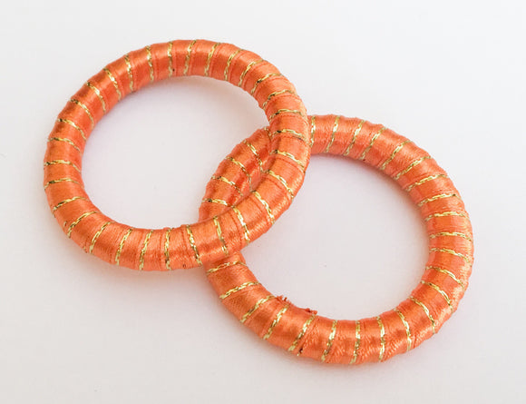 Focal Bead Wrapped Donut Ring Beads Statement Jewelry Shawl Ring 48mm Orange/Gold-2pc