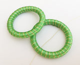 Focal Bead Wrapped Donut Ring Beads Statement Jewelry Shawl Ring 48mm Lime Green/Gold-2pc