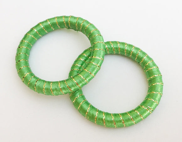 Focal Bead Wrapped Donut Ring Beads Statement Jewelry Shawl Ring 48mm Lime Green/Gold-2pc
