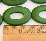 10 Wood Ring Beads Oval Frame Beads Dyed Wood Donut Rings Hunter Green