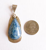 Vintage lapis pendant large 925 sterling silver