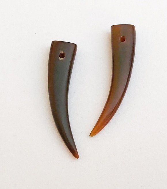 2 Horn Tusk Pendant, Carved Horn Pendant, Amber Horn Tusk Pendant