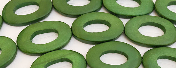 10 Wood Ring Beads Oval Frame Beads Dyed Wood Donut Rings Hunter Green