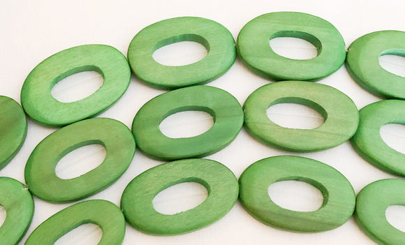 10 Wood Ring Beads Oval Frame Beads Dyed Wood Donut Rings Lime Green