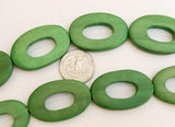 10 Wood Ring Beads Oval Frame Beads Dyed Wood Donut Rings Lime Green