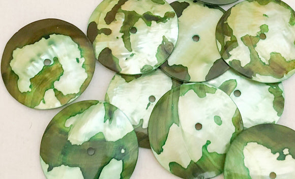 Large Shell Round Buttons Shell Disc Green  1  1/4 inch-10pc