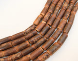 Wood Tube Beads, Mahogany Bark, Wood Barrel Beads 16&quot; strand Dark