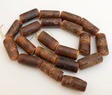 Wood Tube Beads, Mahogany Bark, Wood Barrel Beads 16" strand Dark
