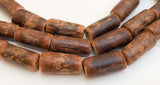 Wood Tube Beads, Mahogany Bark, Wood Barrel Beads 16" strand Dark