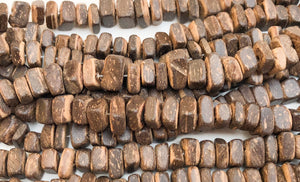 Small Brown Coconut Wood Chips, Coco Chips, Brown Coconut Shell, Natural Wood Beads 16" strand