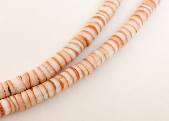 Shell Heishi, Shell Disc Rondelle, Natural Shell Beads Red lip-24"strand