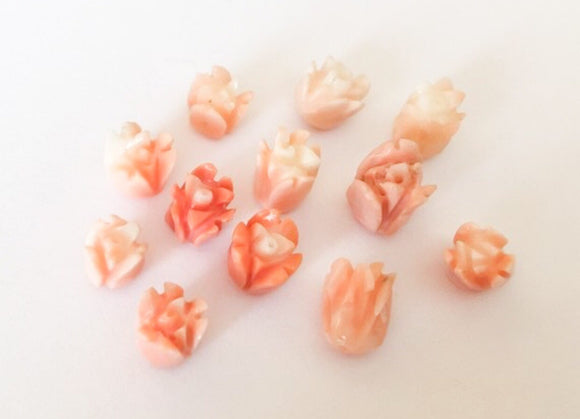 Carved Coral Charms Beads Tulip-12pc