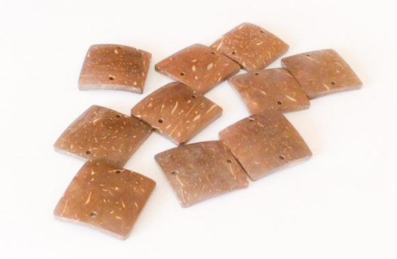Wood connector, coco beads, brown square connector, coconut polished disc square 10 pc