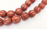 Carved Round Wood Beads 20mm Brown 16" strand