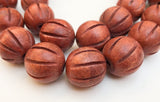 Carved Round Wood Beads 20mm Brown 16" strand