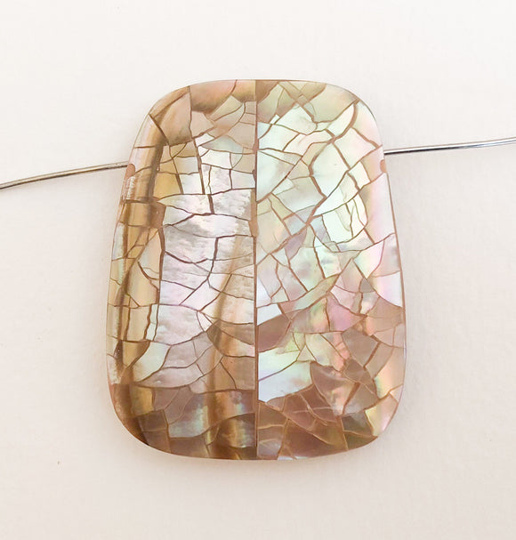 Large Focal Bead Pendant, Inlaid Shell Side Drilled Brownlip, Trapezoid Focal Bead