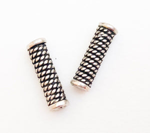 Spiral Rope Design Sterling Silver Tube Barrel 3x13 Beads 2pc