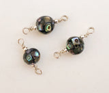 3 Abalone Paua Shell Beads 8mm Round Sterling Silver Wire Wrapped Connector