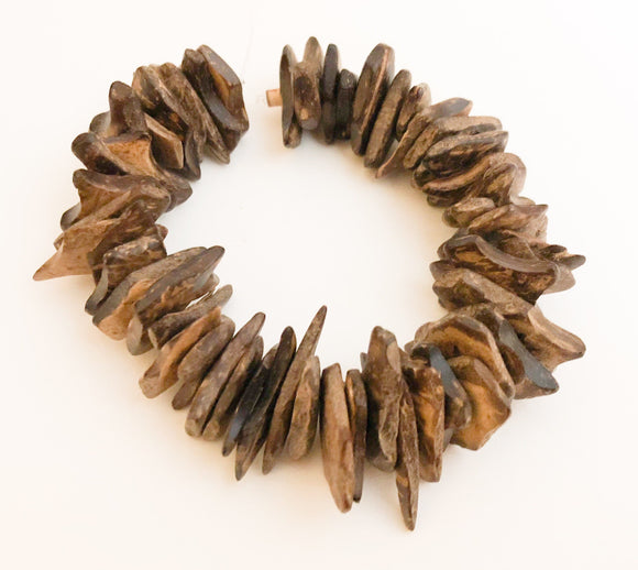 Medium Coconut Wood Chips, Coco Chip Brown, Coconut Shell, Natural Wood Beads 7 1/2" strand