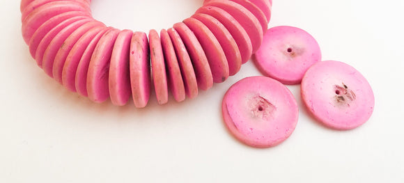 Pink Wood Discs, Coco Rondelle, 20mm Coconut Shell, Palm wood Beads, Natural Wood Beads-30pc
