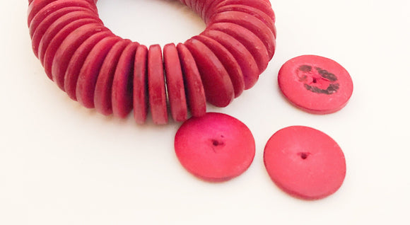 20mm Wood Disc, Coconut Shell Rondelle Pukalet Red~30pcs