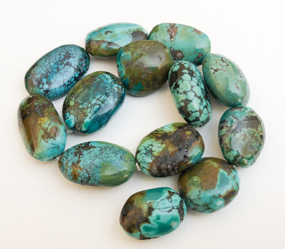 Large Kingman Turquoise Oval Beads