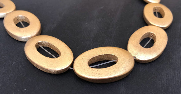 Gold Wood Connector Beads Donut Ring Beads Oval-7pc