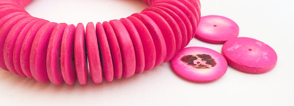 20mm Coconut Wood Spacer Disc Rondelle Pukalet Beads, Large Wooden Beads Fuchsia~30pc