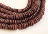 Dyed wood beads, brown 10mm rondelle wood beads, natural wood beads, 16" strand