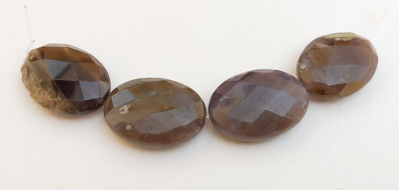 Faceted Fancy Purple Jasper Beads, Flat Oval Gemstone Focal Beads-4pc