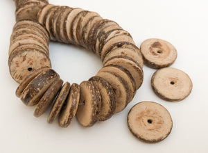 Natural Wood Disc, Coconut Shell 15mm Flat Disc, Coco Rondelle Pukalet, Large Wood Beads Tiger-30pc