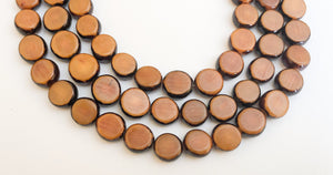 Natural Buri Nut Beads 16" strand Mustard Flat Round Coin Shape