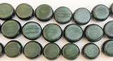 Natural Buri Nut Beads 16" strand Khaki Green Flat Round Coin Shape