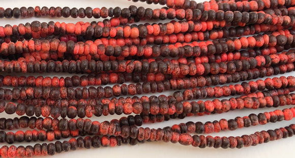Small 2-3mm Coconut Beads,Rondelle Spacer, Natural Wood Beads, Coco Pukalet Tie-Dyed Orange/Black 16