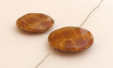 Natural Inlaid, Focal Bead, Pea Pod Beads, Inlaid Flat Round Coin Beads Burnt Orange-2pc