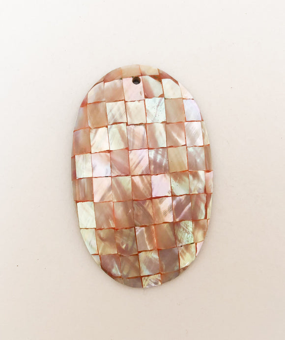 Oval Shell Pendant, Inlaid Pendant, Large Shell Pendant Abalone Mosaic 34x54mm oval pink