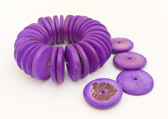 20mm Coconut Wood Discs, Coco Rondelle Purple, Coconut Shell, Natural Wood Beads-30pc