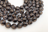 10/11mm Carved Nut Beads Buri Round Black 16" strand