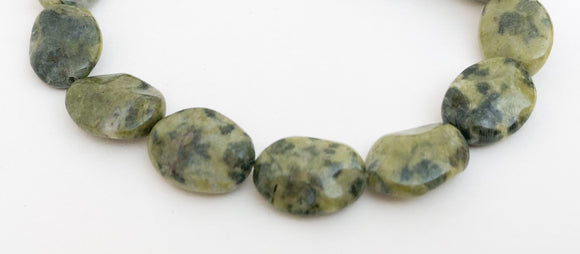 Wavy Delicate Stone Beads, Flat Oval Green Stone 11x14mm